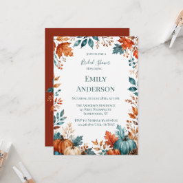 Elegante Roest- en Teal Pompoen Bruidssalon Kaart