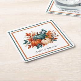 Elegante Roest- en Teal Pompoen Bruiloft Kartonnen Onderzetters