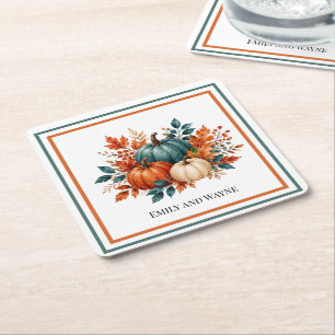 Elegante Roest- en Teal Pompoen Bruiloft Kartonnen Onderzetters