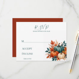 Elegante Roest- en Teal Pompoen Huwelijk RSVP Kaartje