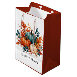 Elegante Roest- en Teal Pompoen Trouw Namen Medium Cadeauzakje