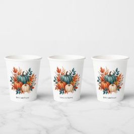 Elegante Roest- en Teal Pompoen Trouwdag Papieren Bekers