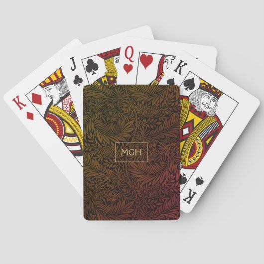 Elegante Roest Oranje Bloemige Monogram Pokerkaarten (Achterkant)