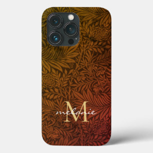 Elegante Roest Oranje Goud Bloemrijke Script Monog Case-Mate iPhone Case