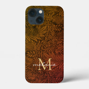 Elegante Roest Oranje Goud Bloemrijke Script Monog Case-Mate iPhone Case