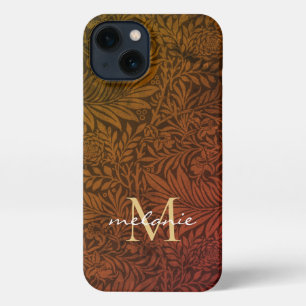 Elegante Roest Oranje Goud Bloemrijke Script Monog iPhone 13 Hoesje