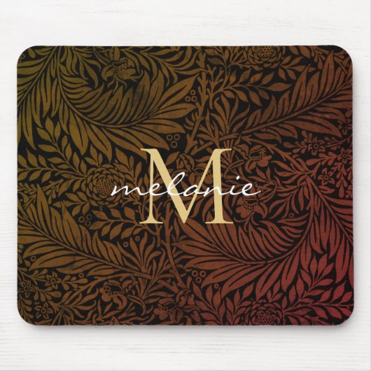 Elegante Roest Oranje Goud Bloemrijke Script Monog Muismat (Voorkant)