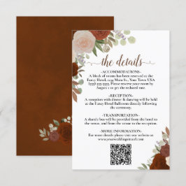 Elegante Roest Oranje Rozen Trouwdetails QR-code Informatiekaartje