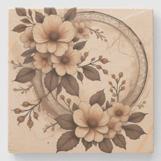 Elegante Roestbruine Bloemige Vintage Kant Huwelij Stenen Onderzetter