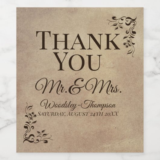 Elegante Roestieke Perkamenten Papier Rol Bedankt Wijn Etiket (Enkel label)