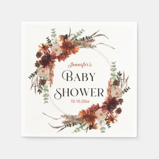 Elegante Roestige Herfst Bloemenkrans Baby Shower Servet