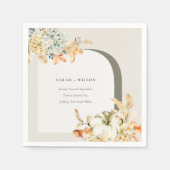 Elegante Roestige Herfst Pompoen Boog Bloemige Bru Servet (Voorkant)