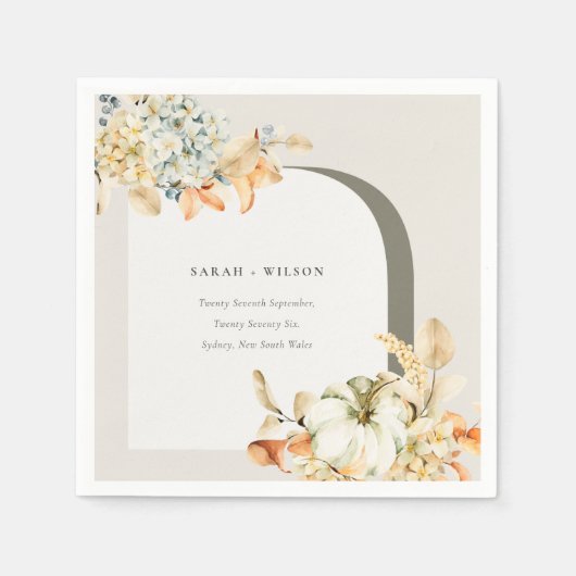 Elegante Roestige Herfst Pompoen Boog Bloemige Bru Servet (Voorkant)