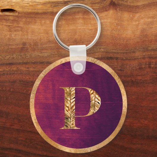Elegante Roestige Paarse & Gouden Gepersonaliseerd Sleutelhanger (Voorkant)