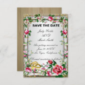 Elegante roestige rode rozen Save The Date kaart (Voorkant / Achterkant)