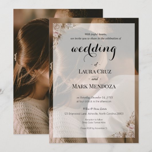 Elegante roestige trouwuitnodiging foto geïnspiree kaart (Voorkant / Achterkant)