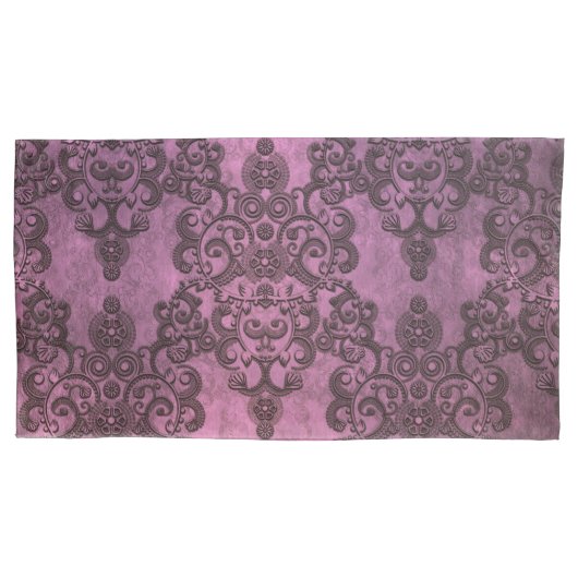 Elegante roestige, vervaagde paarse damast patroon kussensloop (Voorkant-Links)