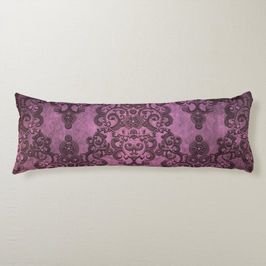 Elegante roestige, vervaagde paarse damast patroon lichaamskussen (Voorkant)