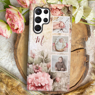 Elegante roestige vintage rozen, 3-foto's & monogr samsung galaxy hoesje