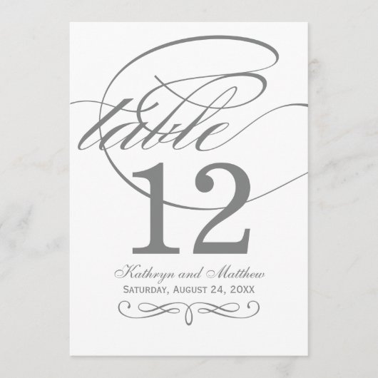 Elegante Roetkleurige Kalligrafie Huwelijk Tafelnu Kaart (Voorkant)