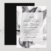 Elegante Rokerige Bloemige Zwarte en Witte Bruilof Kaart (Voorkant / Achterkant)