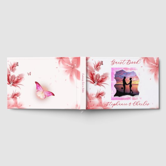 Elegante Romaanse Vlinder Roze Bloem Bloemen Foto Gastenboek (Volledig)