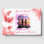 Elegante Romaanse Vlinder Roze Bloem Bloemen Foto Gastenboek (Voorkant)