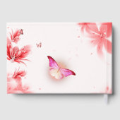 Elegante Romaanse Vlinder Roze Bloem Bloemen Foto Gastenboek (Achterkant)