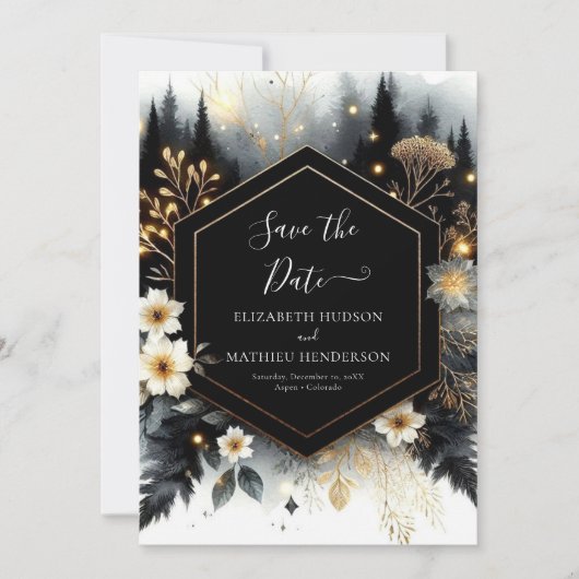 Elegante Romance betoverde bos bruiloft Save The Date (Voorkant)