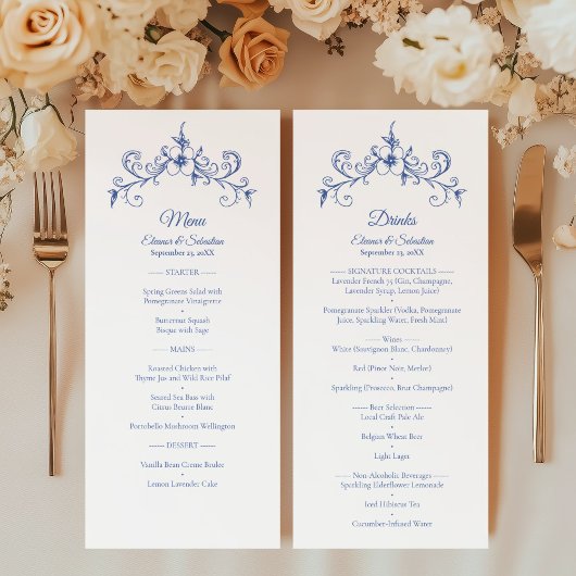 Elegante  Romance Blauw eten en Drinken Menu