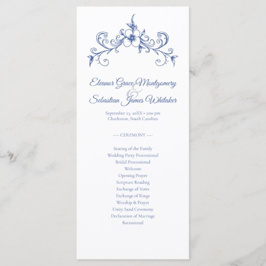 Elegante  Romance Blauwe bruiloft programma Kaart (Voorkant)