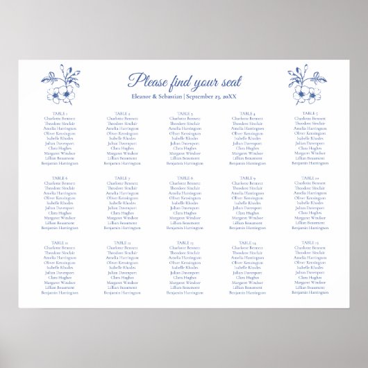 Elegante  Romance Blauwe bruiloft Zitting Grafiek Poster (Voorkant)