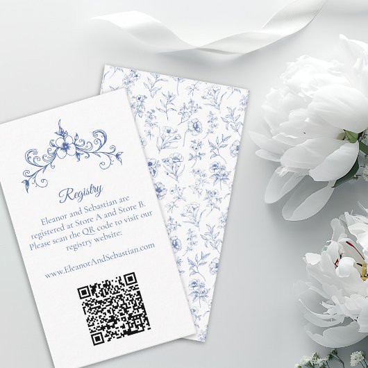 Elegante  Romance Blue QR Code Registry Informatiekaartje