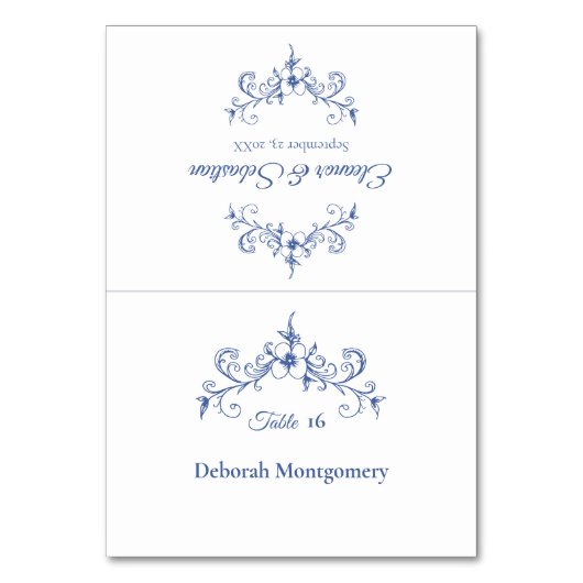 Elegante  Romance Blue Wedding Place Card Kaart (Voorkant)