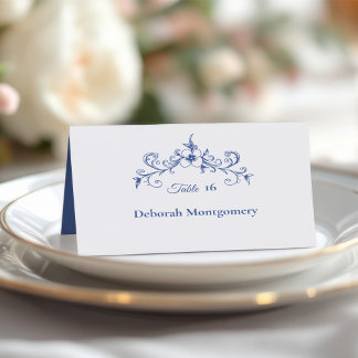 Elegante  Romance Blue Wedding Place Card Kaart