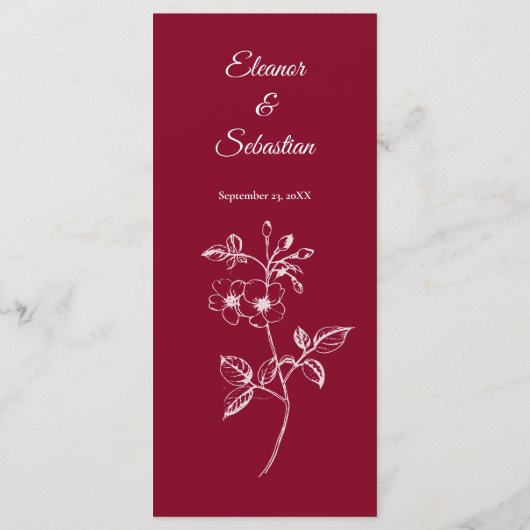 Elegante  Romance Bourgogne Wedding Menu (Achterkant)