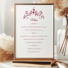 Elegante  Romance Bourgogne Wedding Menu Poster