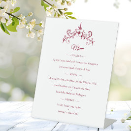 Elegante  Romance Bourgogne Wedding Menu Reclamebord Met Voetstuk