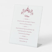 Elegante  Romance Bourgogne Wedding Menu Reclamebord Met Voetstuk (Voorkant)