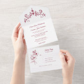 Elegante  Romance Bourgondië Floral Wedding All In One Uitnodiging (Afscheurbaar)