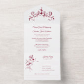 Elegante  Romance Bourgondië Floral Wedding All In One Uitnodiging (Binnen)