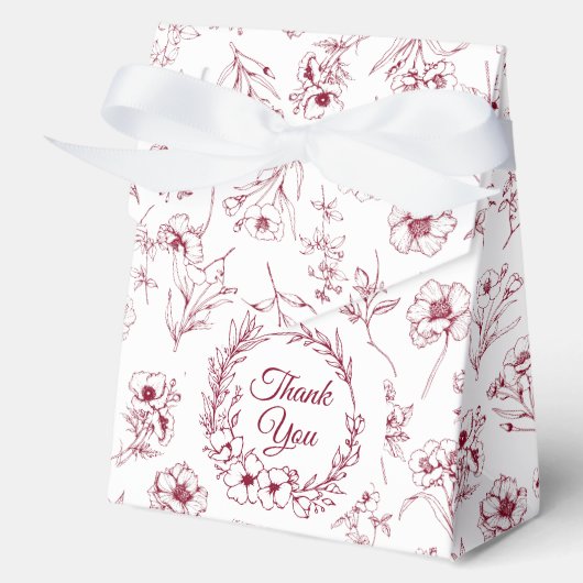 Elegante  Romance Bourgondië Floral Wedding Bedankdoosjes (Voorkant)