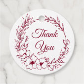 Elegante Romance Bourgondië Floral Wedding Bedankjes Labels (Voorkant)