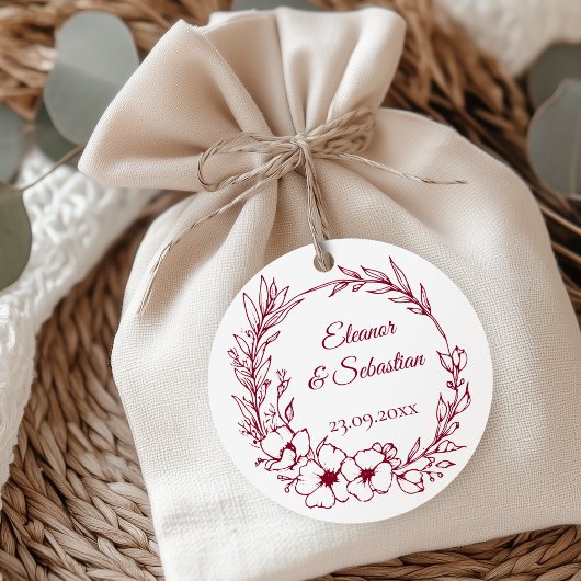 Elegante Romance Bourgondië Floral Wedding Bedankjes Labels