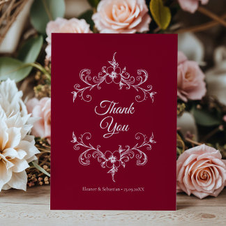 Elegante  Romance Bourgondië Floral Wedding Bedankkaart