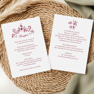 Elegante Romance Bourgondië Floral Wedding Informatiekaartje