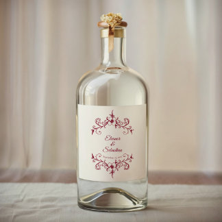Elegante Romance Bourgondië Floral Wedding Likeurfles Etiket
