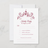 Elegante Romance Bourgondië Floral Wedding RSVP Kaartje (Voorkant)