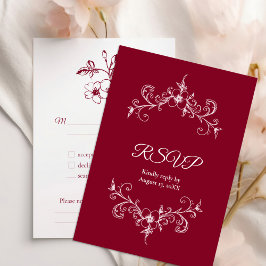 Elegante  Romance Bourgondië Floral Wedding RSVP Kaartje