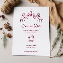 Elegante  Romance Bourgondië Floral Wedding Save The Date